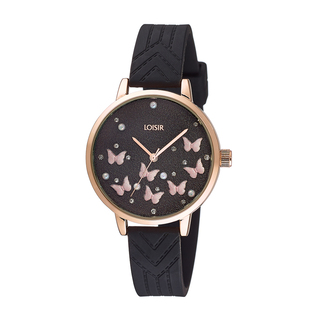 Women's Watch Butterfly 11L75-00307 Loisir With Black Silicone Strap And Black Dial With Butterflies